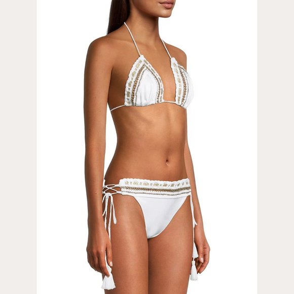 NEW Ramy Brook Sizes M, XL, Womens Topanga Bikini Metallic Crochet Top - White - Picture 4 of 6